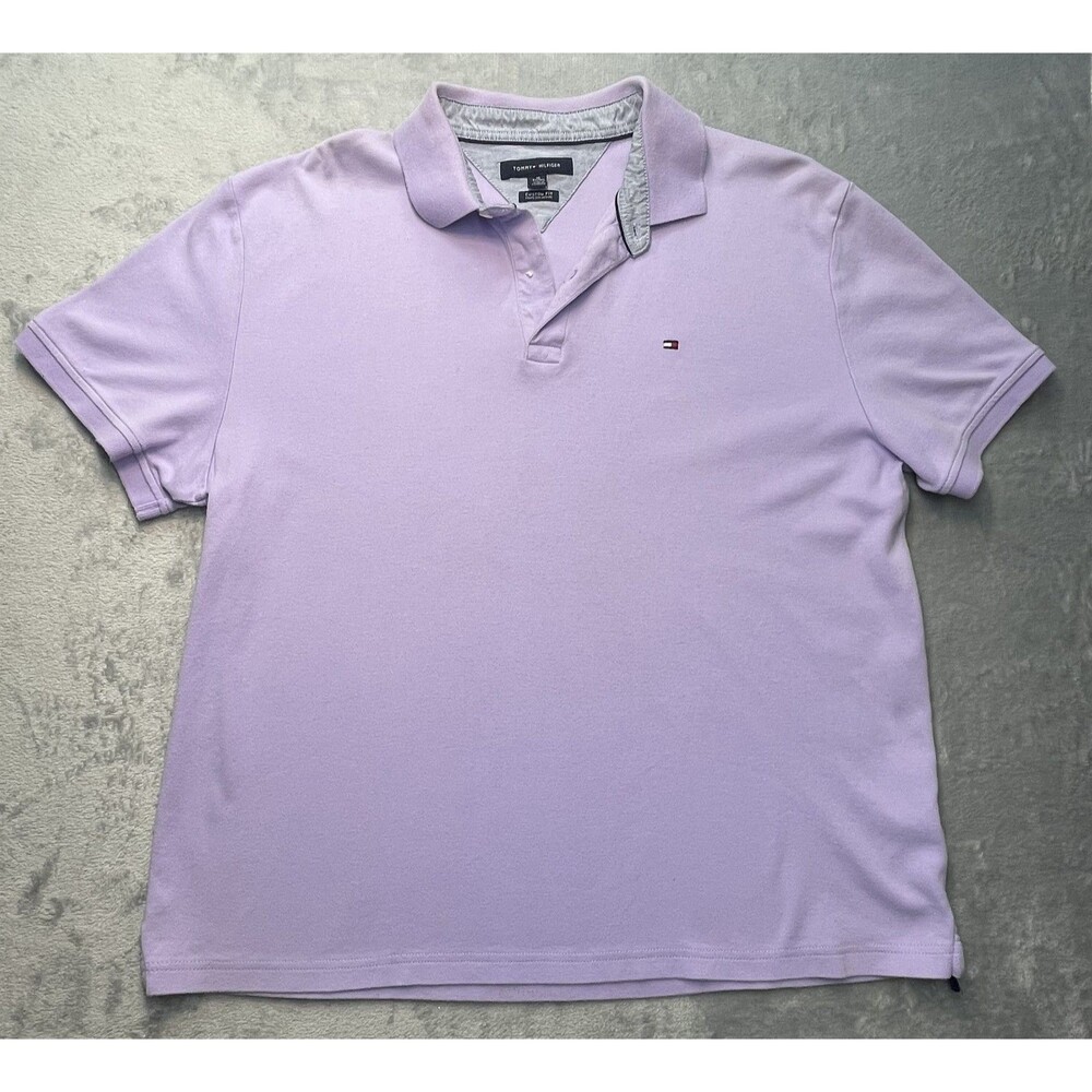 Tommy Hilfiger Mens Custom Fit Polo Shirt Lavender Purple Short Sleeve Size XL
